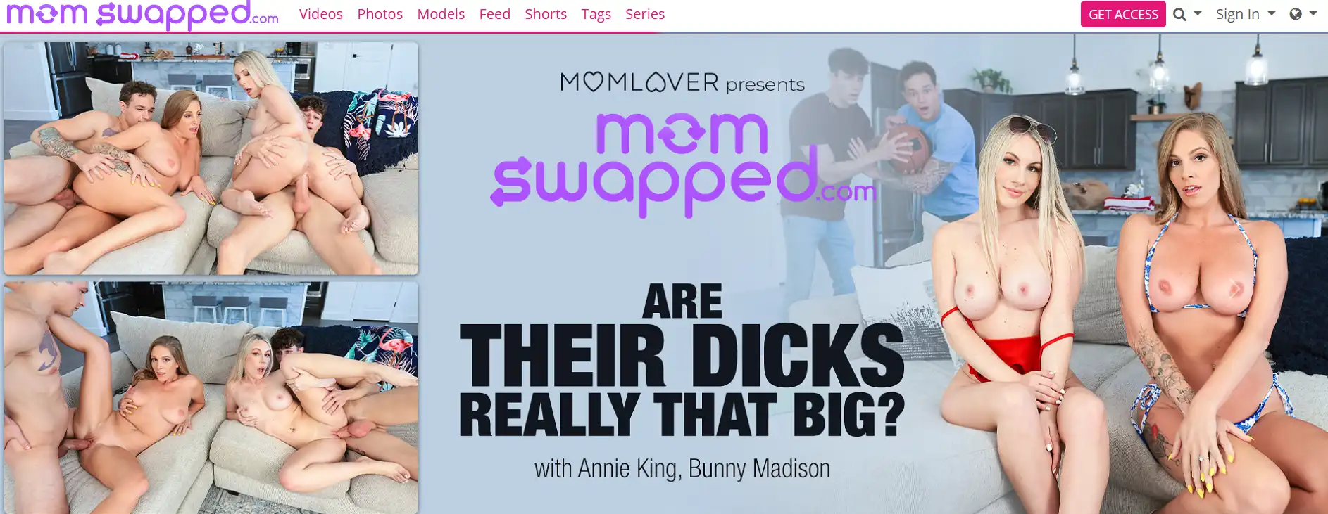 Mom Swapped review site screenshot showing premium MILF 4K video library 2